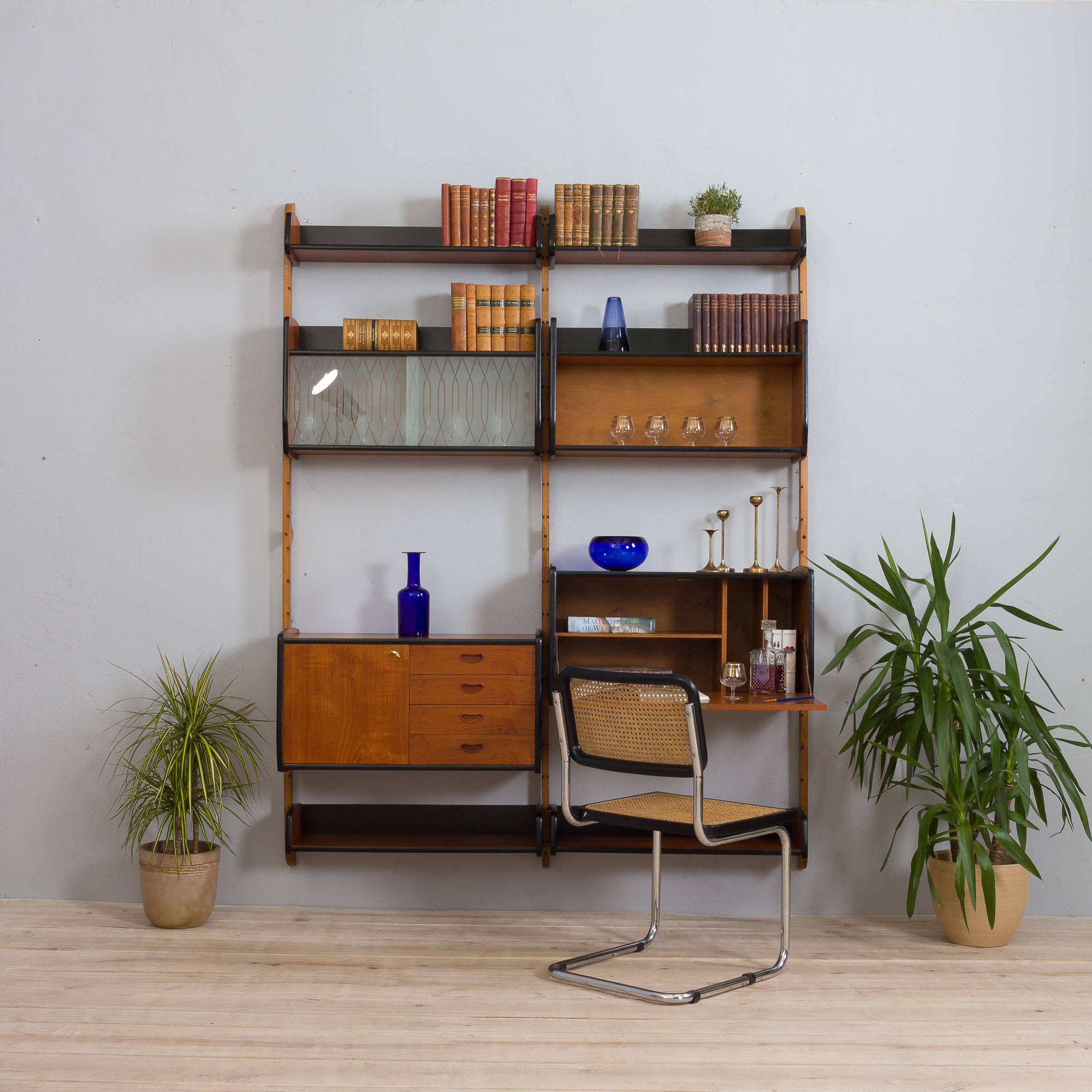Two bay Teak Ergo Modular Wall Unit with 4 Shelves & 4 Cabinets by John Texmon for Blindheim Møbelfa