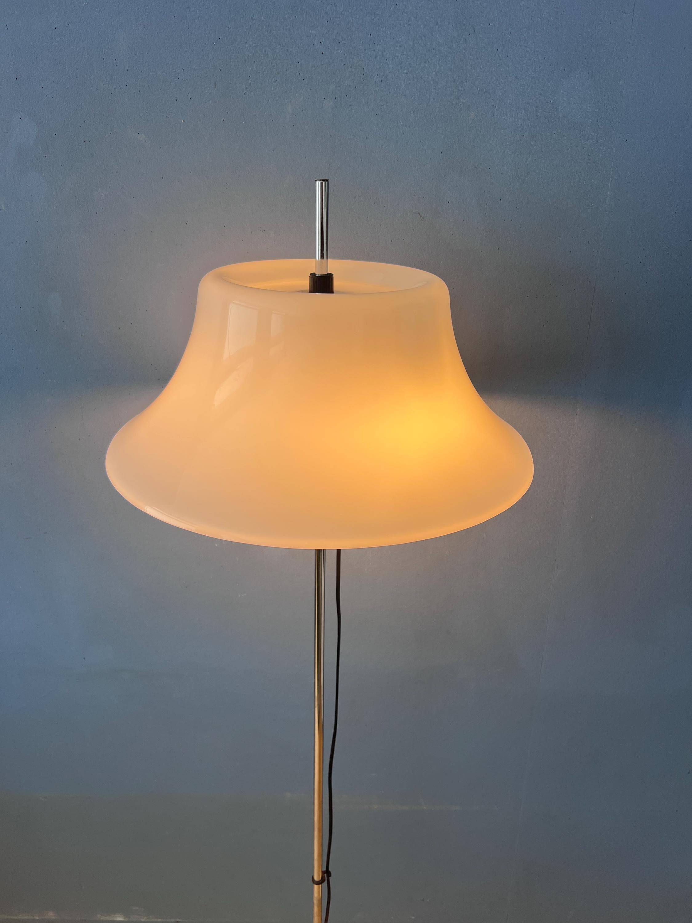 Vintage Space Age floor lamp with white plexiglass UFO shade.