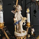 Napoleon III period cage chandelier in bronze and porcelain