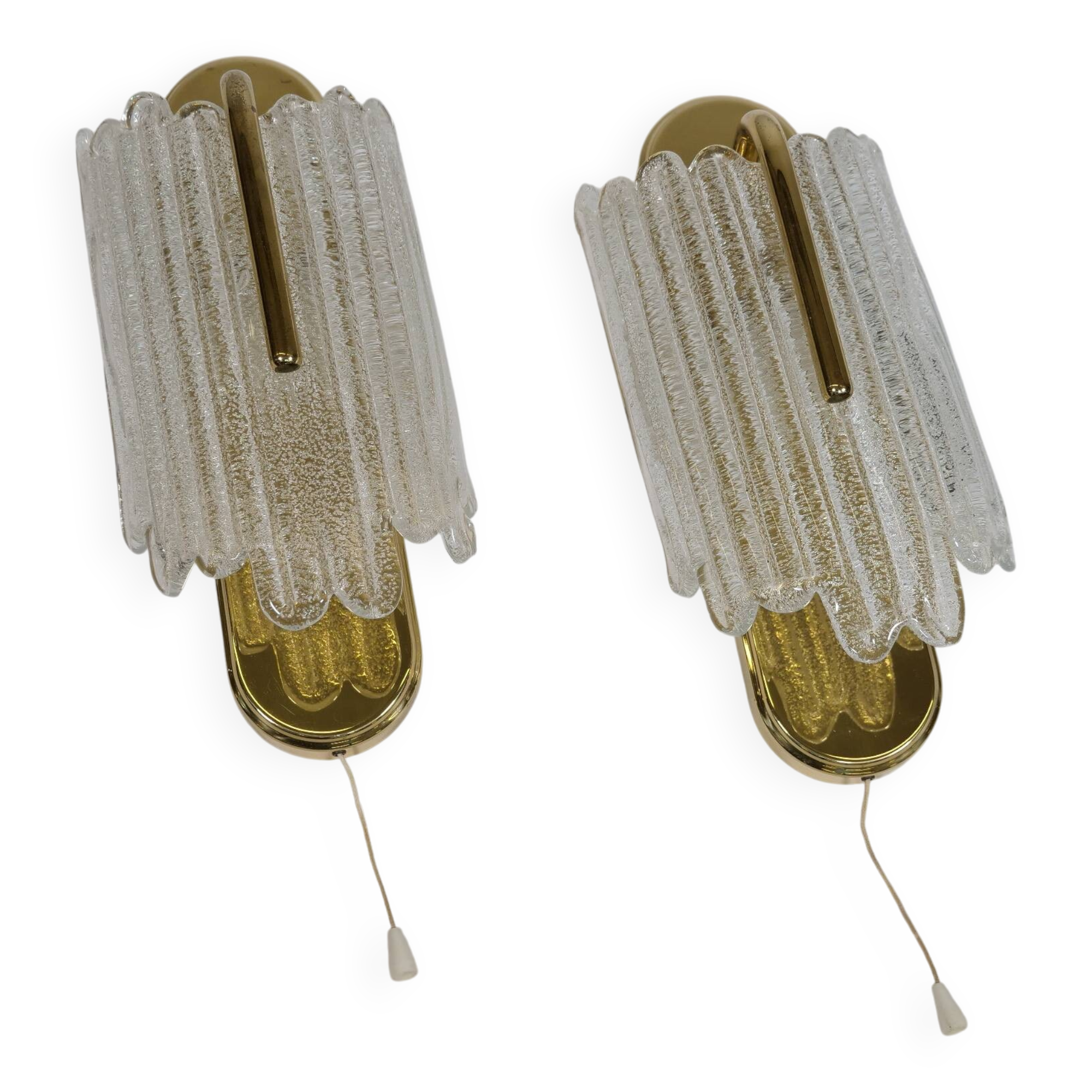 Brass and Ice Glass Wall Lamps by Carl Fagerlund for JBS, Set of 2, 1970s