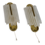 Brass and Ice Glass Wall Lamps by Carl Fagerlund for JBS, Set of 2, 1970s