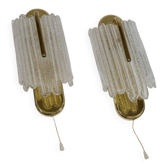 Brass and Ice Glass Wall Lamps by Carl Fagerlund for JBS, Set of 2, 1970s