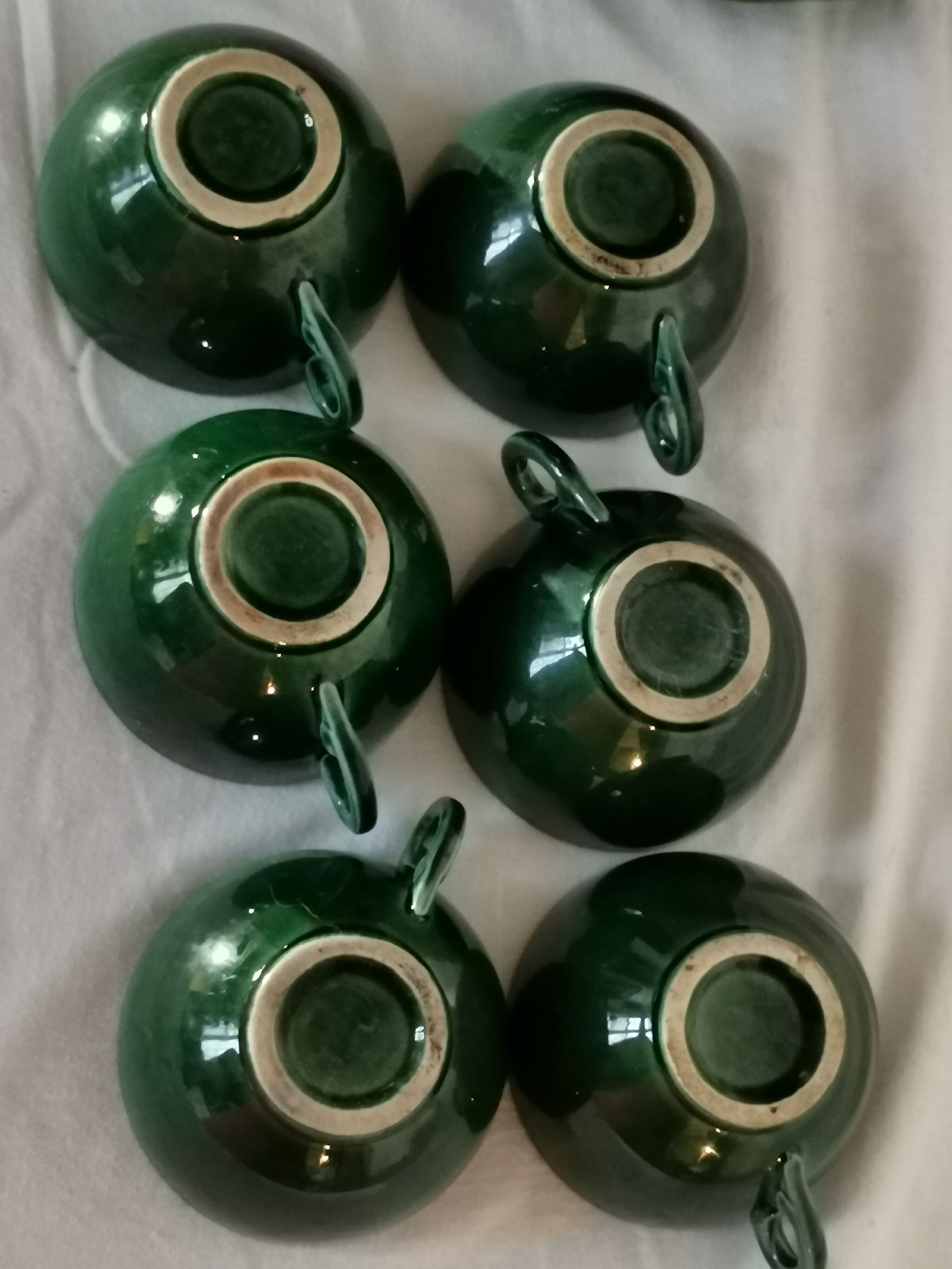 Lot of 6 cups and under green ceramic cups