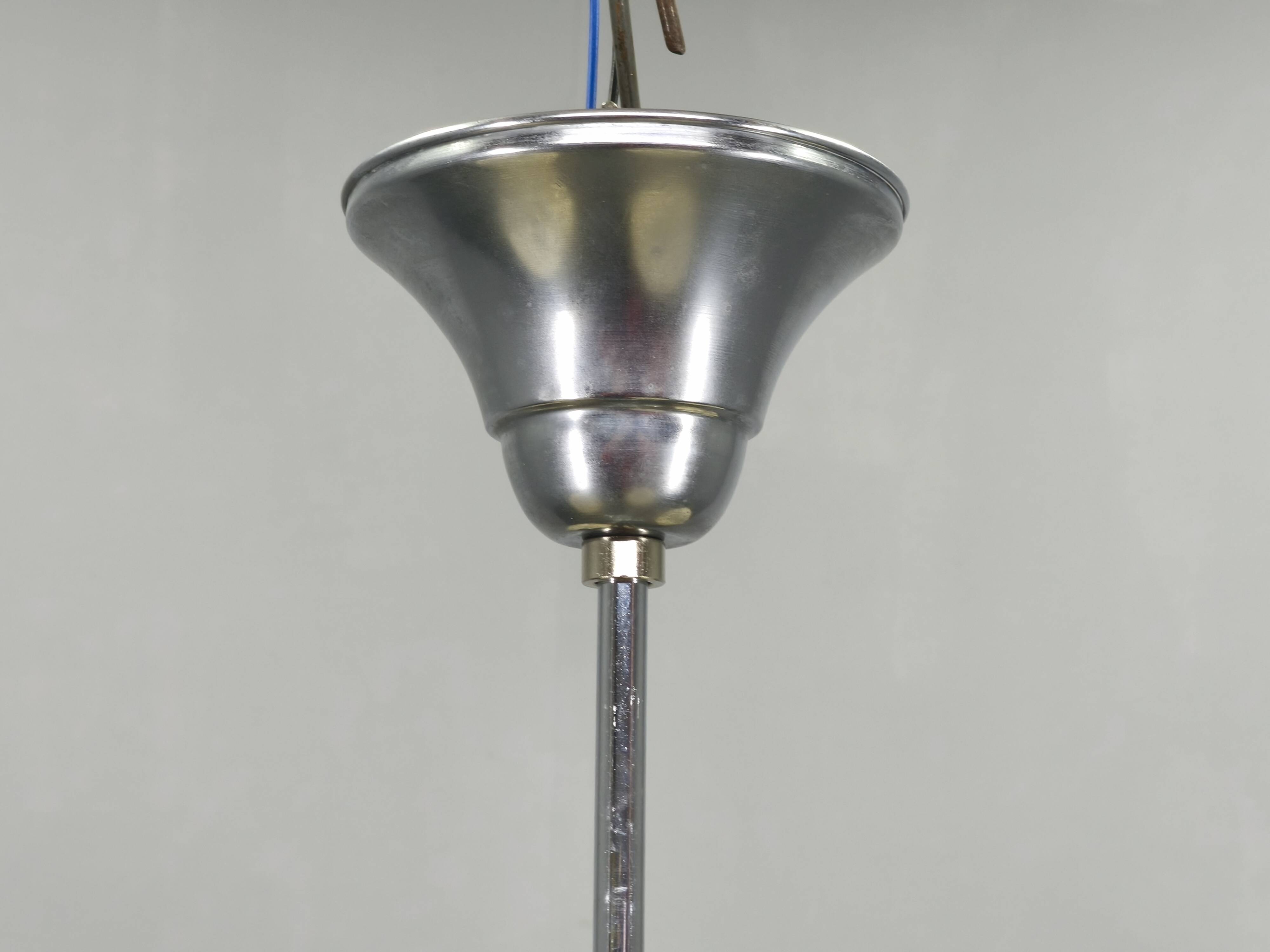 Art Deco Chandelier in Chrome, Wood and Glass, Czechoslovakia