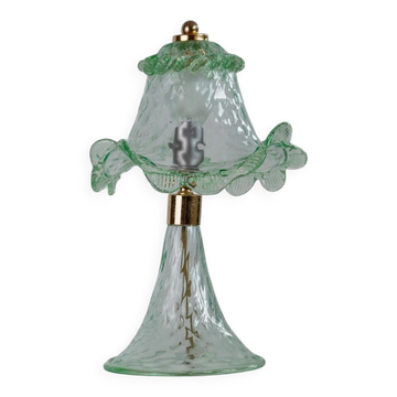 Vintage Murano glass table lamp – delicate green glass with a wavy shape – Italy 1980s – elegant decor, bedside lamp, gift idea
