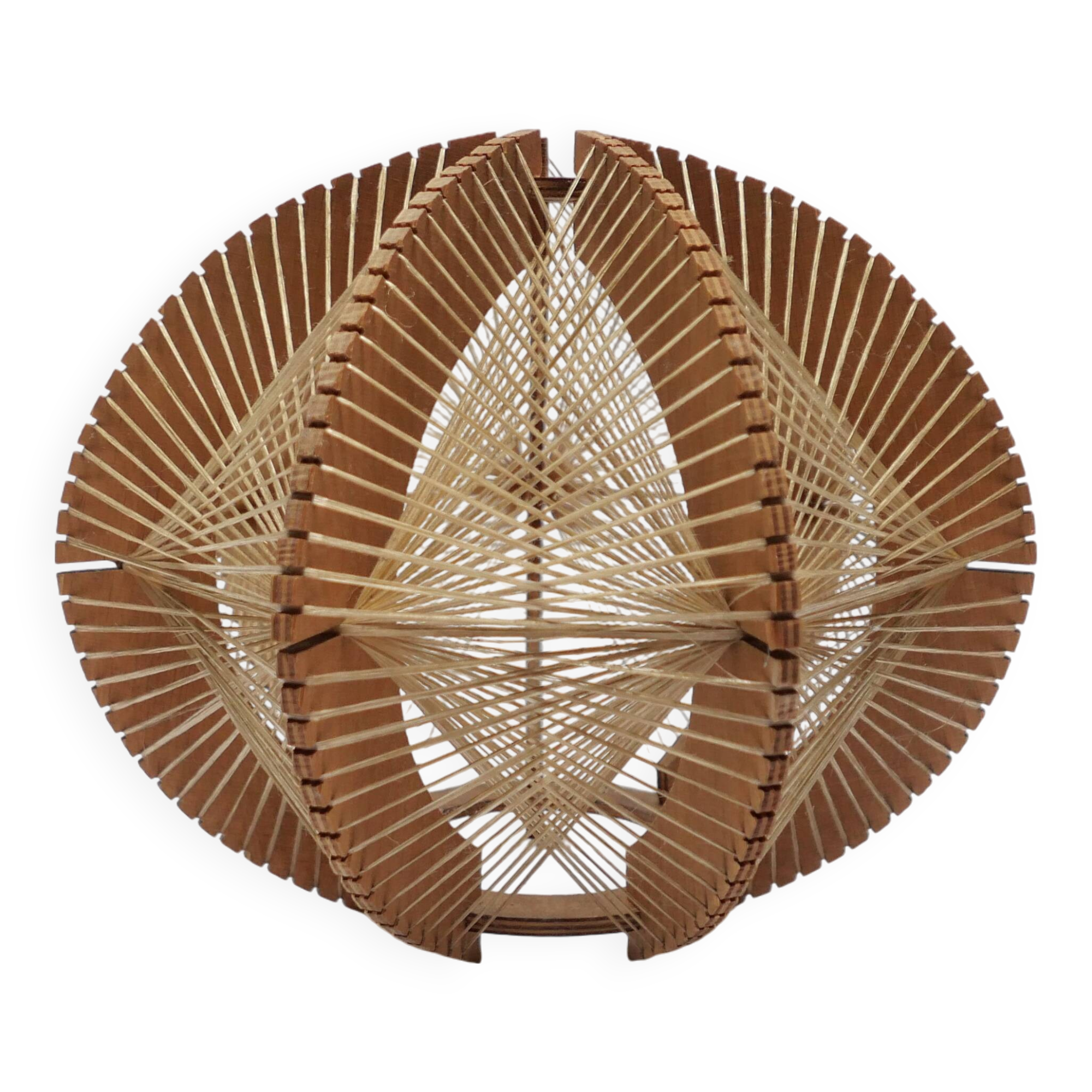 Scandinavian design pendant lampshade 70s 1970s vintage in wood and wire