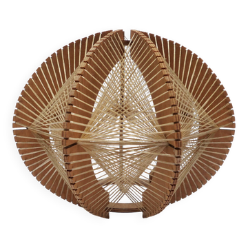 Scandinavian design pendant lampshade 70s 1970s vintage in wood and wire