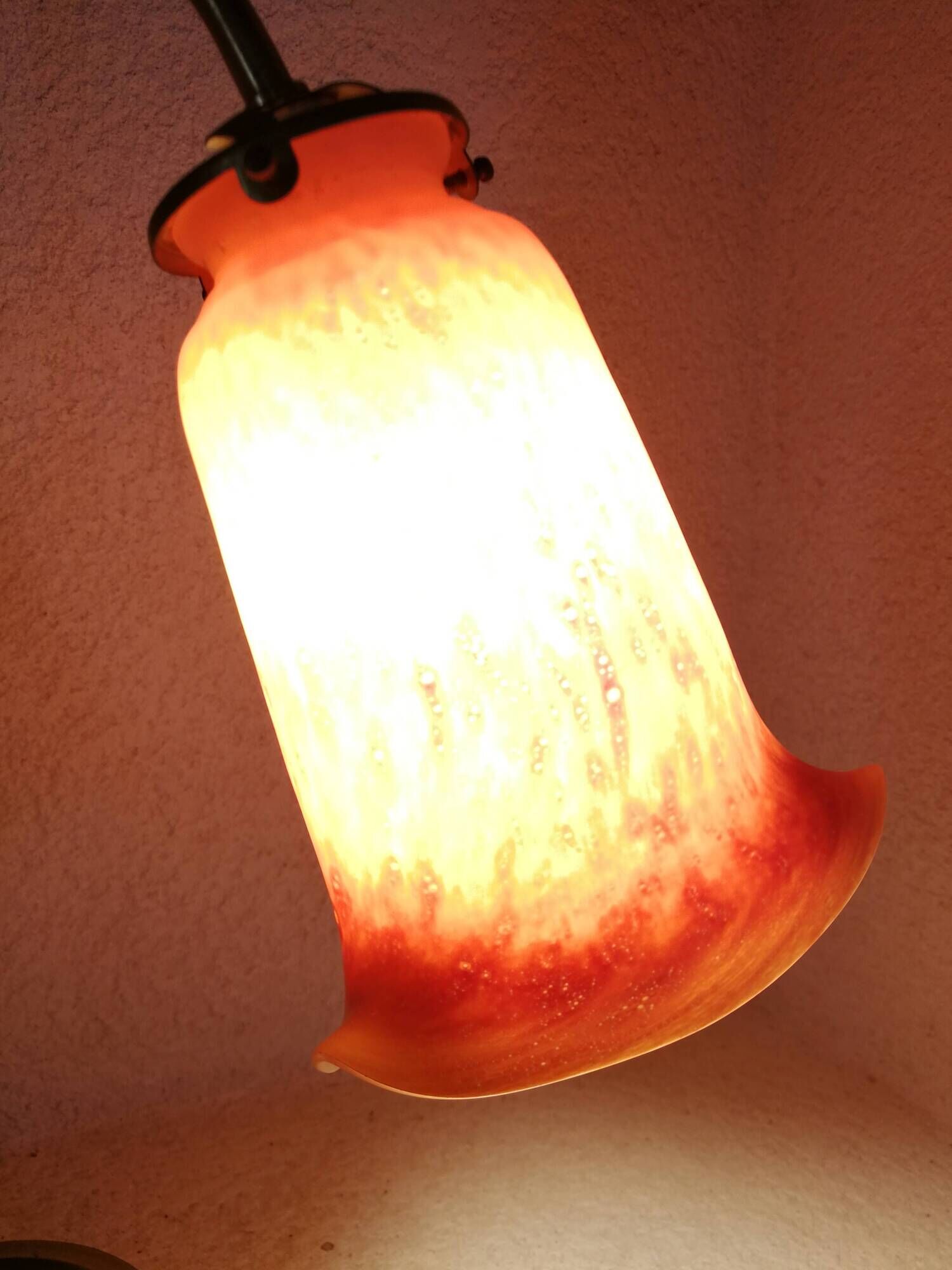Orange glass paste tulip lamp, art nouveau swan neck, art deco
