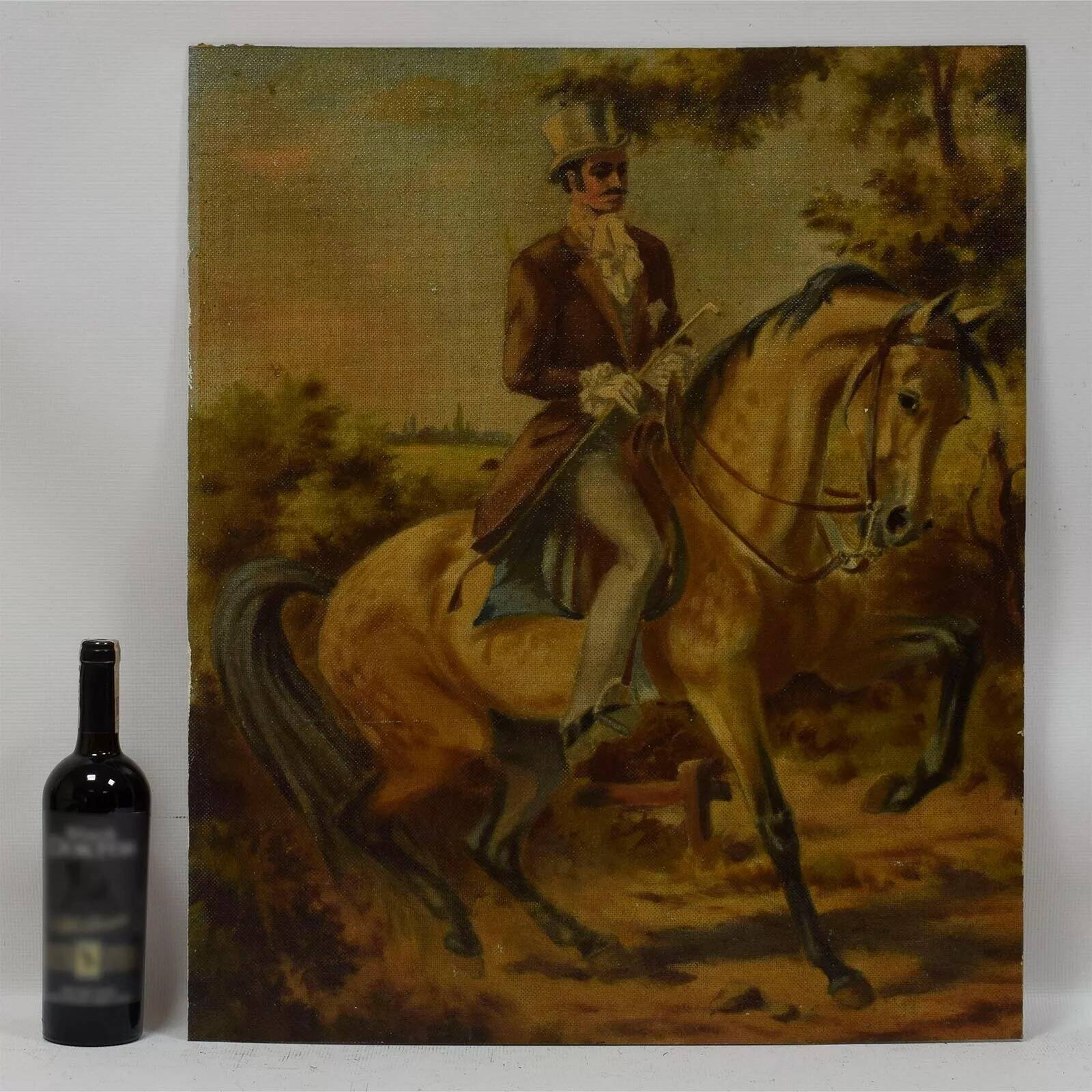 Peinture à l'huile impressionniste vintage représentant un homme à cheval