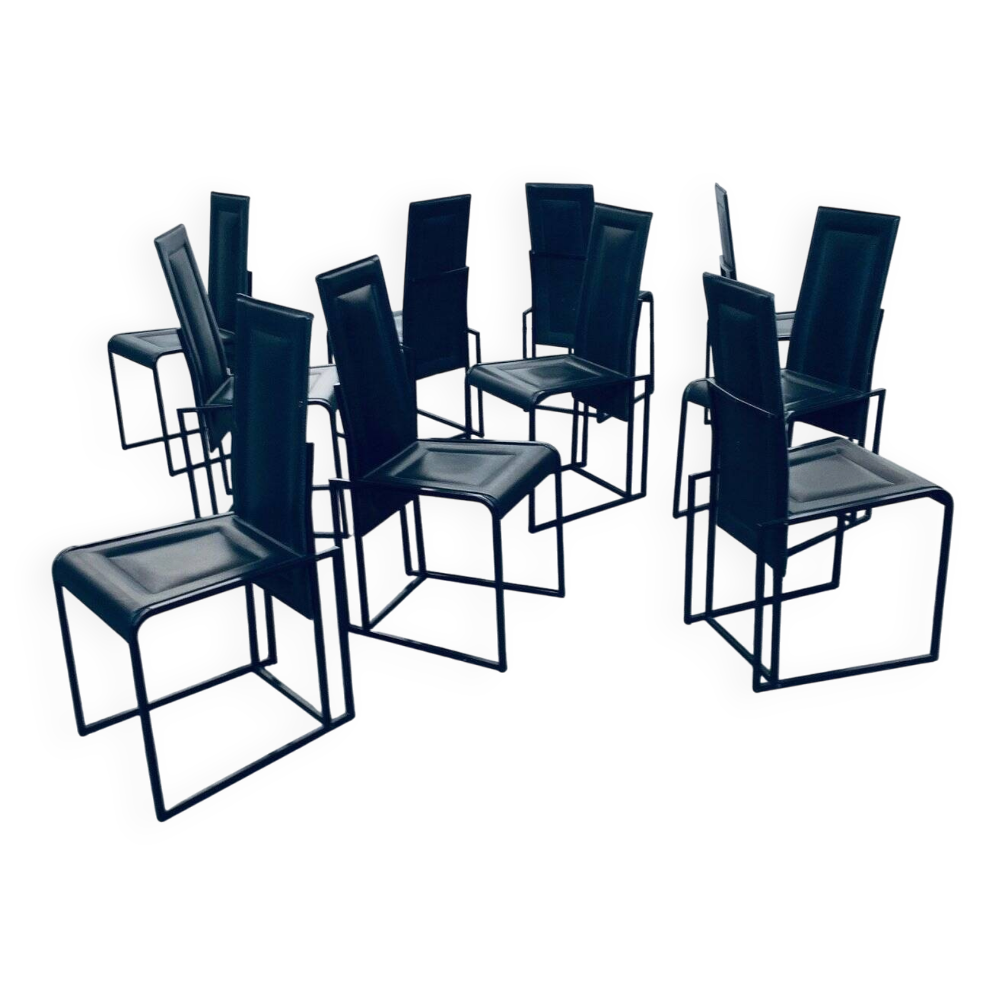 Postmodern architectural dining chairs, Italy, 1980s, set of 10