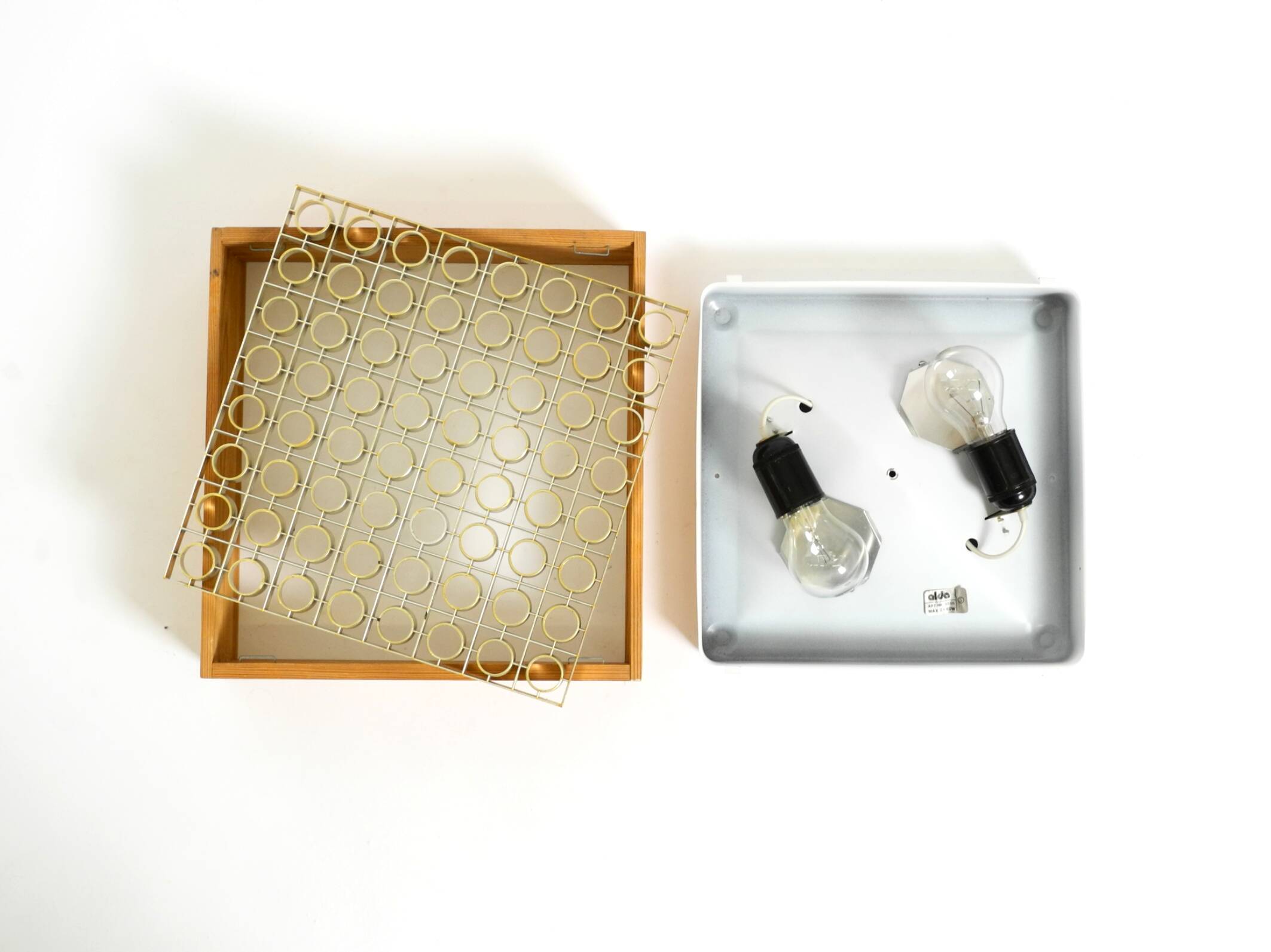 Beautiful 1970s square ceiling lamp made of pine wood by Alda Sweden