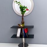 Postmodern round wall mirror with mirrored steel frame, italy