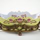 Art Nouveau ceramic platter with glazed golden finish in decorative metal frame, European