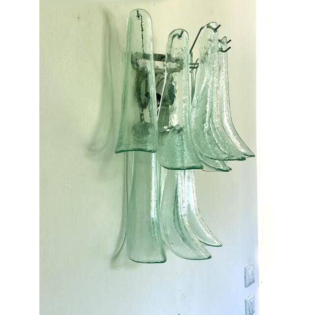 Contemporary Green-Wather Murano Glass "Selle" Wall Sconces in Mazzega Style - A Pair