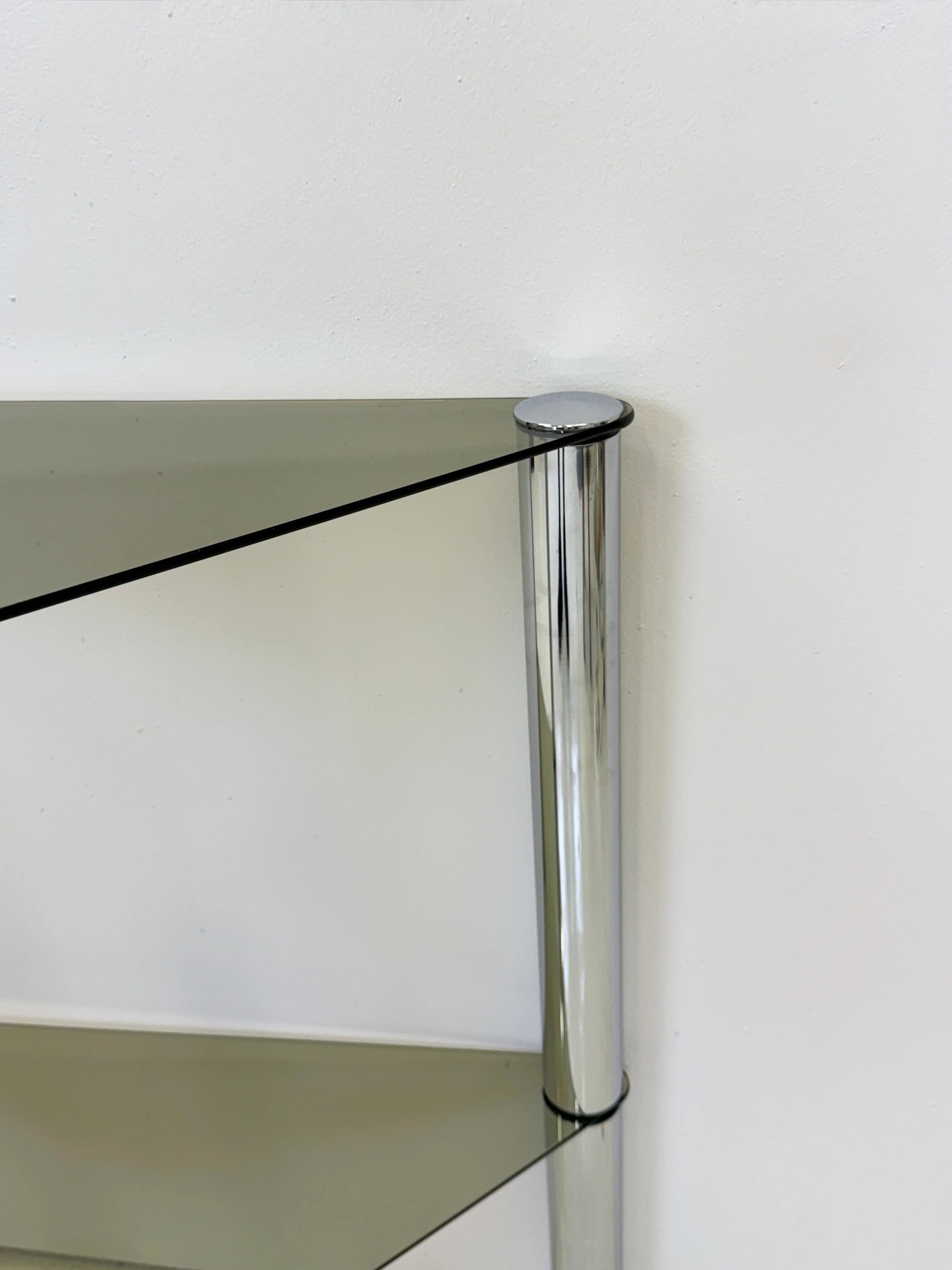 Smoked glass and chrome side table — France, 1970s