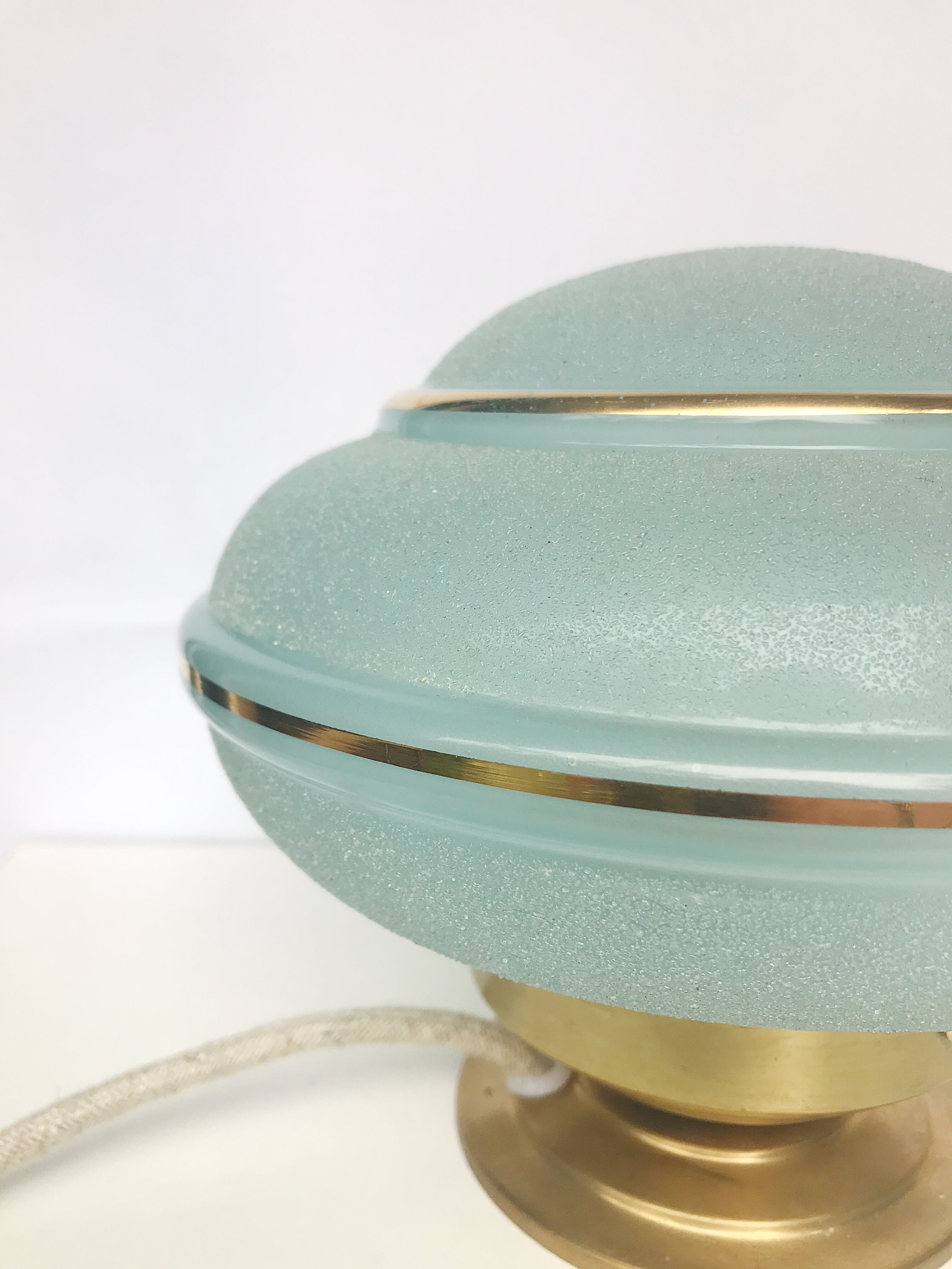 Table lamp in blue granite glass and golden border