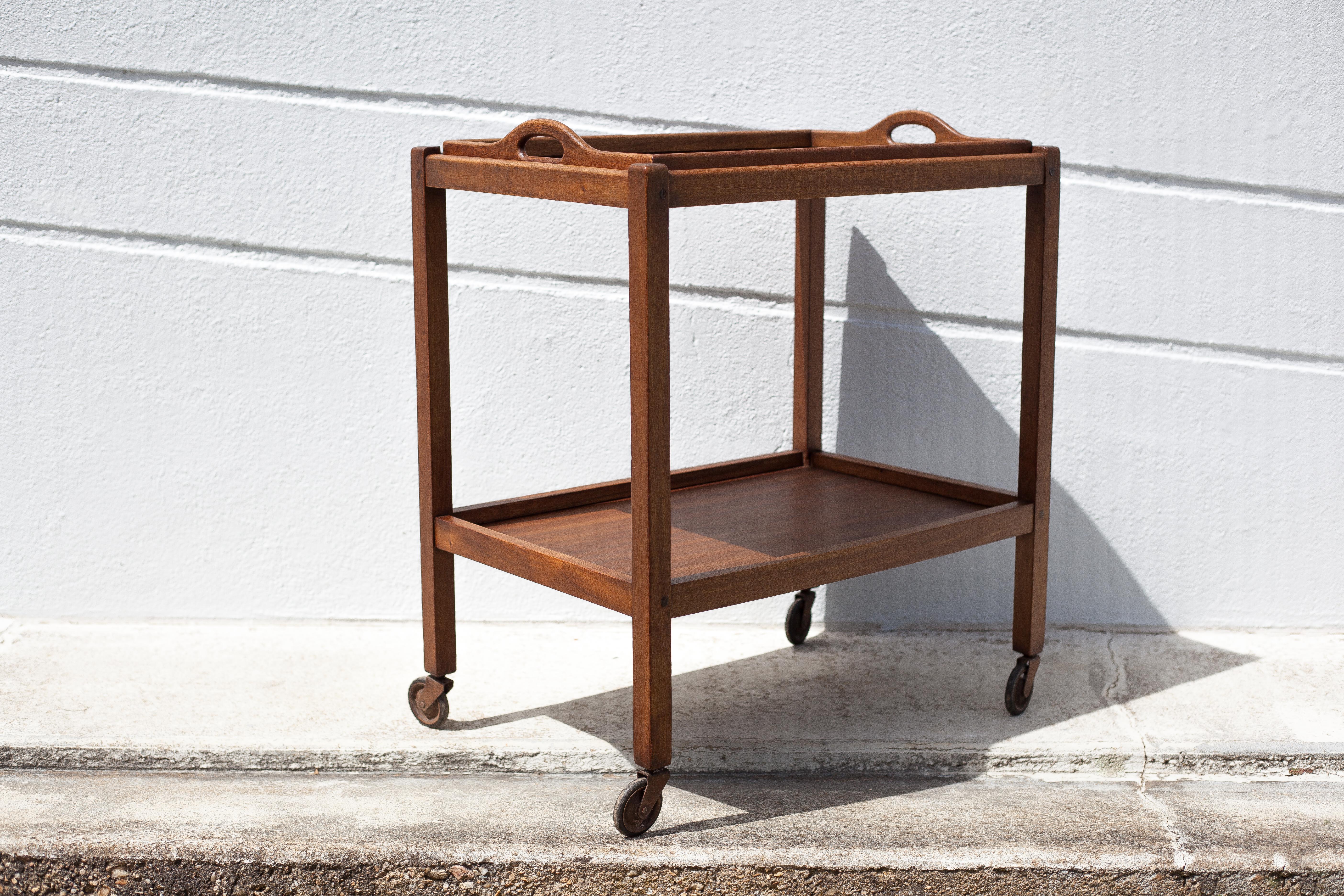 Wooden service with wheels