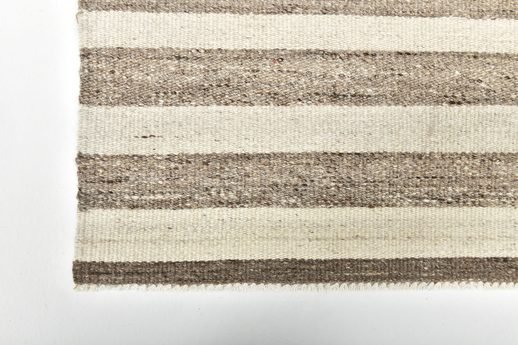 210x300 cm Natural Turkish Kilim, Striped white and brown kilim carpet