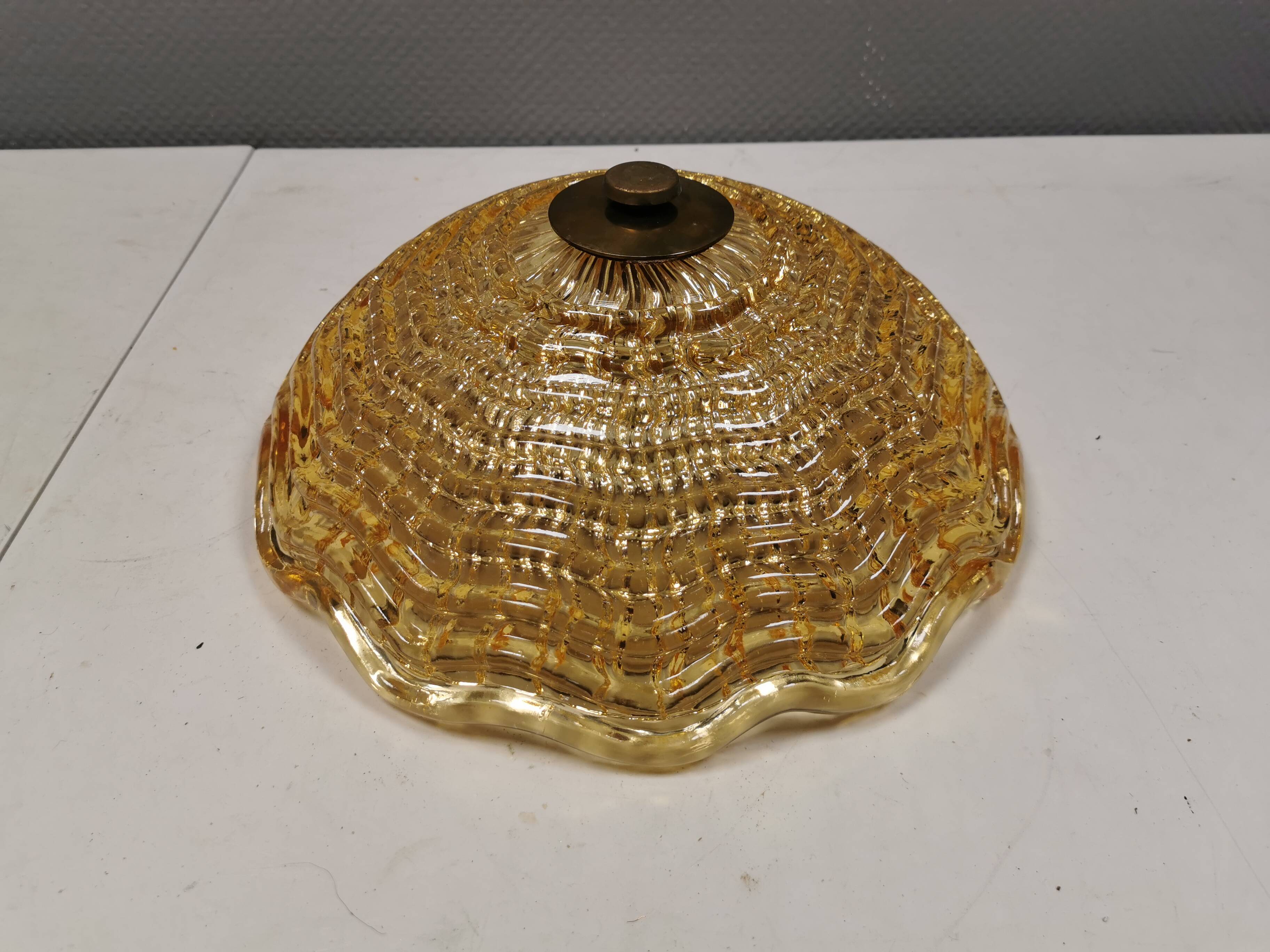 Vintage ceiling lamp in brass and golden/champagne crystal glass 1960s