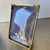 Cadre photo vintage en métal doré art déco 16,5 cm x 12,5 cm verre convexe
