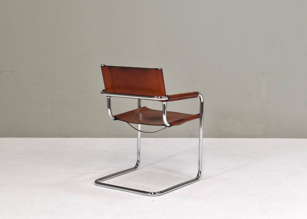 S34 dining armchair in cognac saddle leather by Mart Stam for Fasem, 1970s