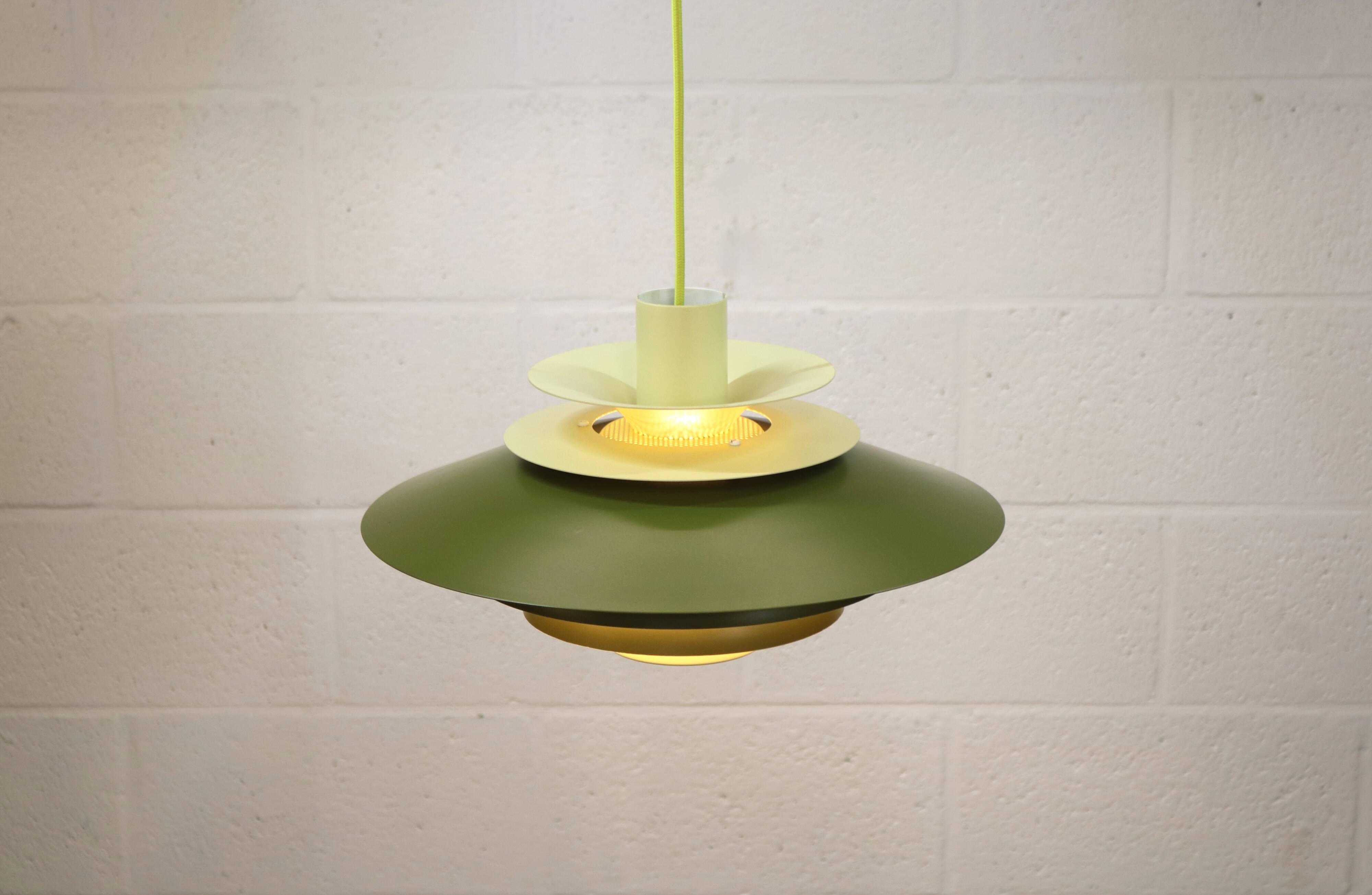 Green Danish Pendant Lamp | Kurt Wiborg Verona, 1970s Mid-Century