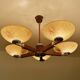 Large Art Deco pendant light in wood and glass, 1930s