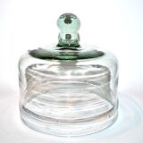 Cloche à fromage ancienne en verre soufflé vert - Présentoir Globe vintage 19cm