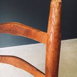 Low rustic ladder back dining chairs in oak and rush, Belgium, 1950s, set of 6.