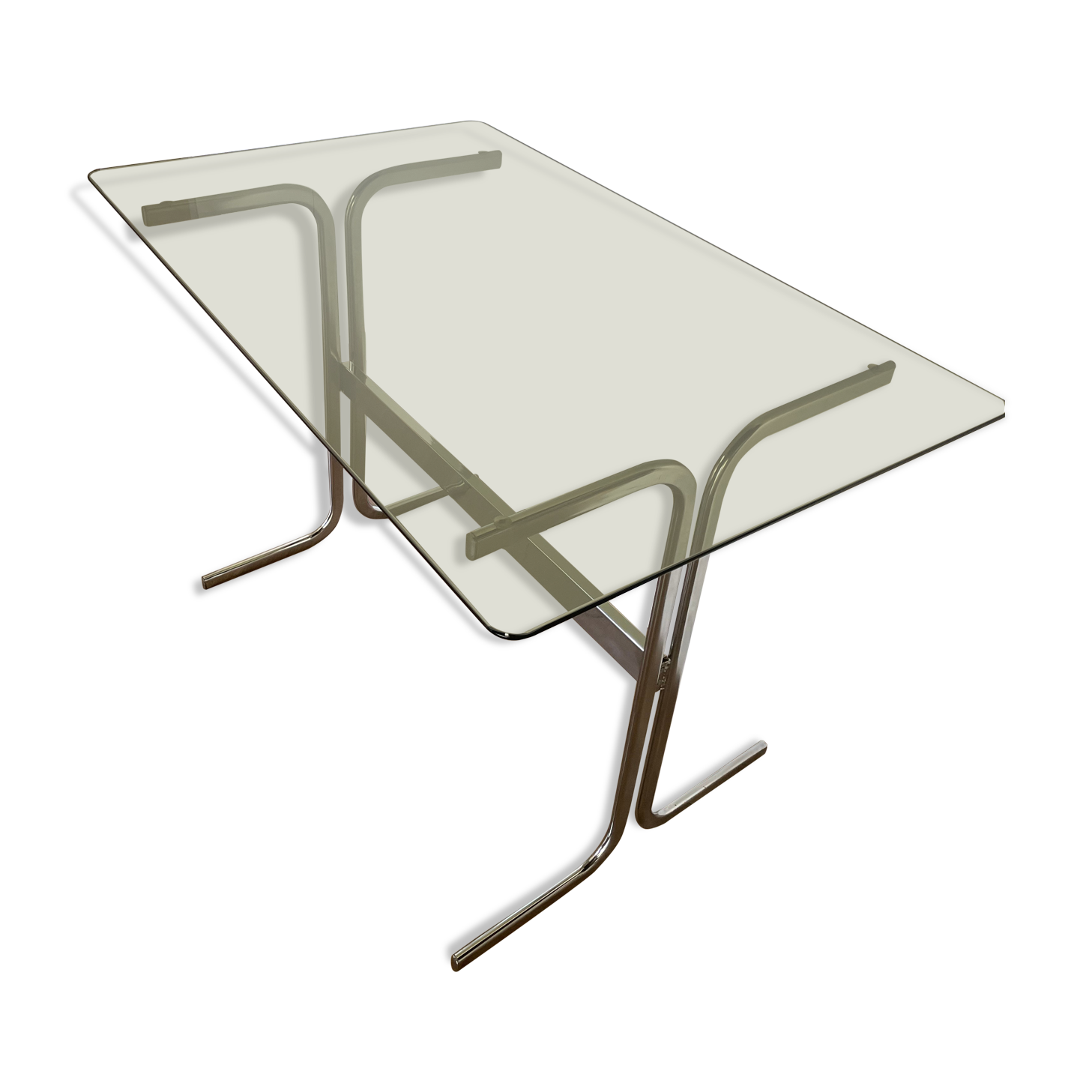Chrome desk and 70" style glass top