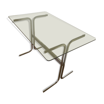 Bureau chromé et plateau de verre style 70