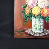 Still life 'Gladioli and Dahlias' Oil on canvas 36x33 signed J.D Vincent