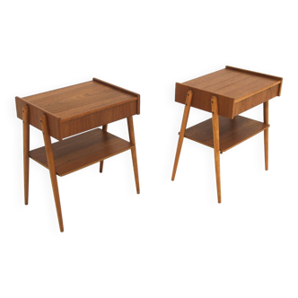 Set de 2 tables de chevet scandinave en teck, Carlström, Suède, 1960