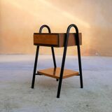 Vintage wooden and metal bedside table