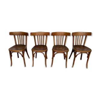 Série de 4 anciennes chaises bistrot Fischel assise crocodile Année 1930 1940