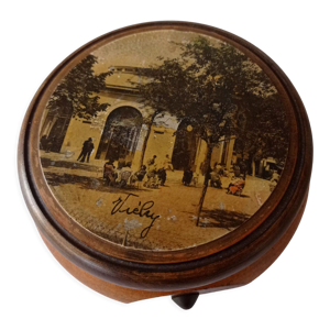 Boîte ronde en bois ancienne souvenir