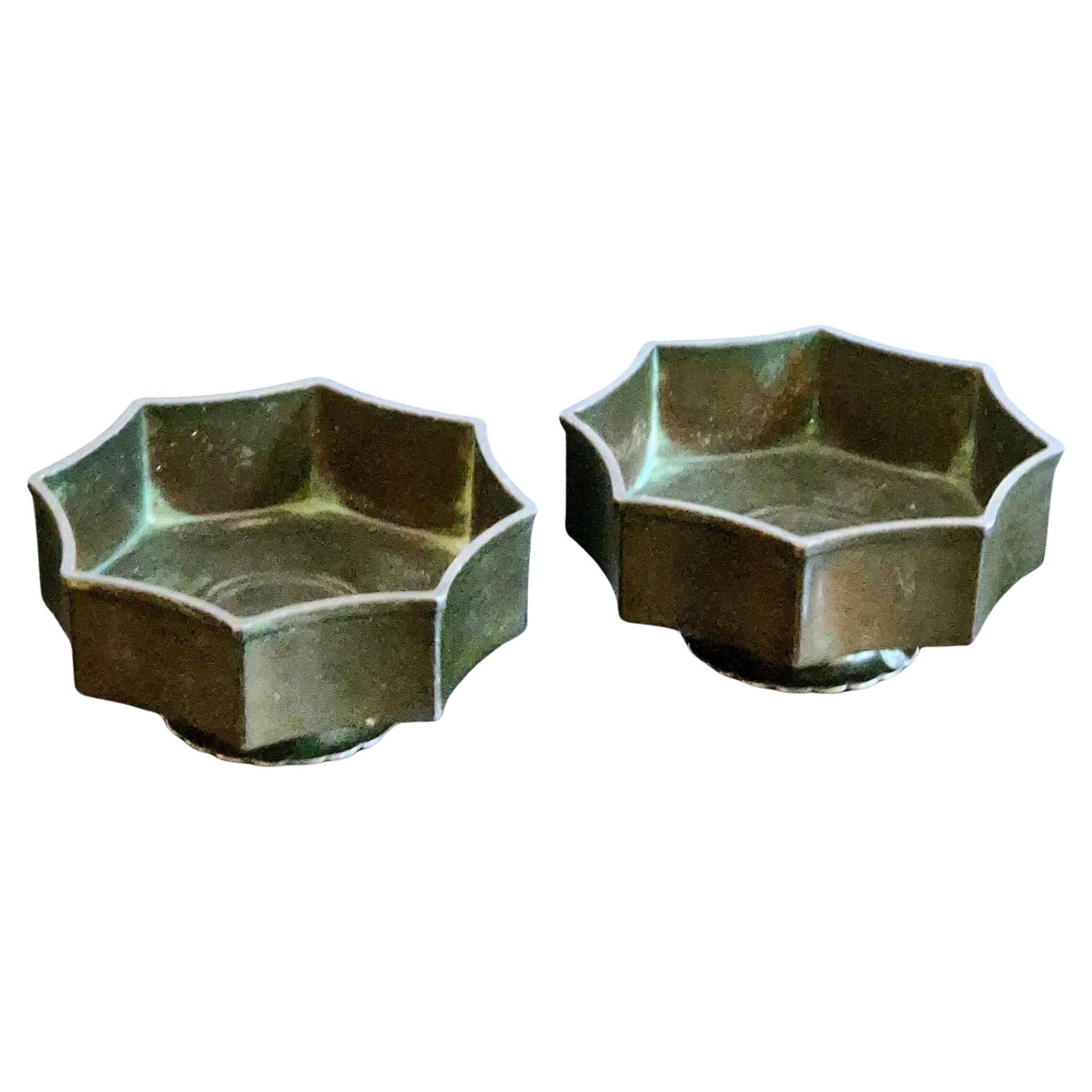 Pair of bowls/candle holders Just Andersen in metal Disko, Danish Grace