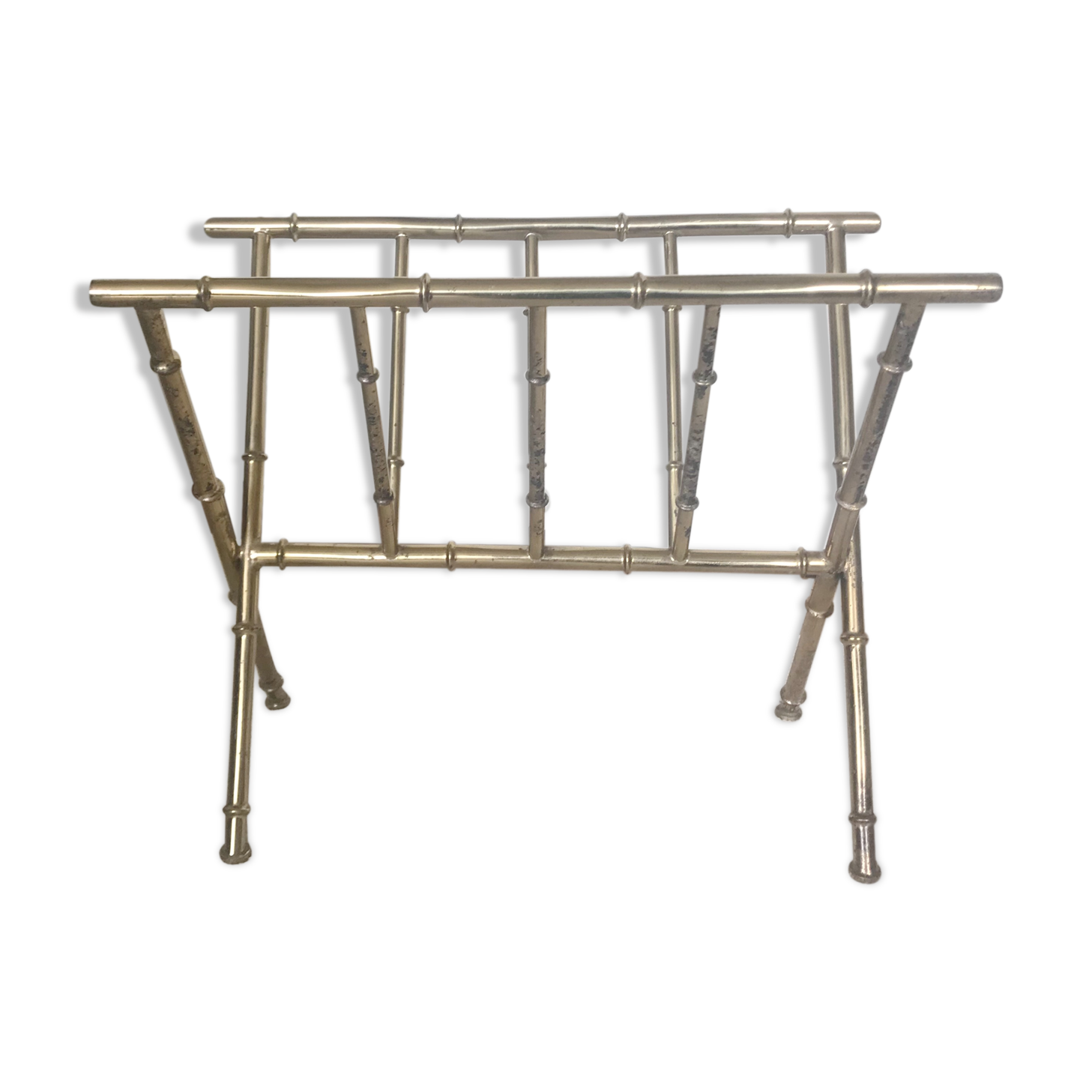 Magazine rack shabby chic bamboo brass, 1960