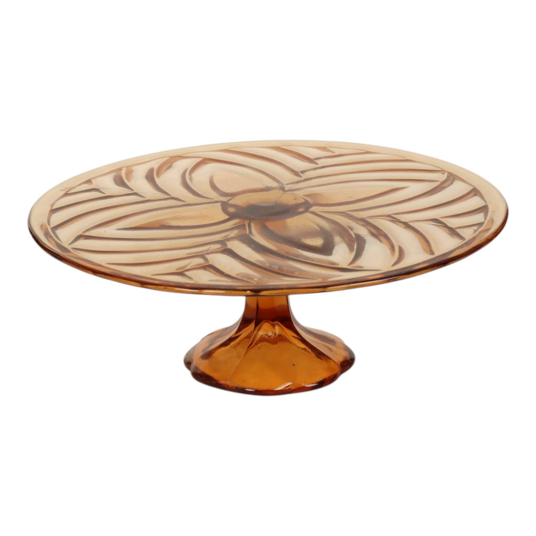 Orange Amber Art Deco Cake Plate Pastry Dish Val Saint Lambert