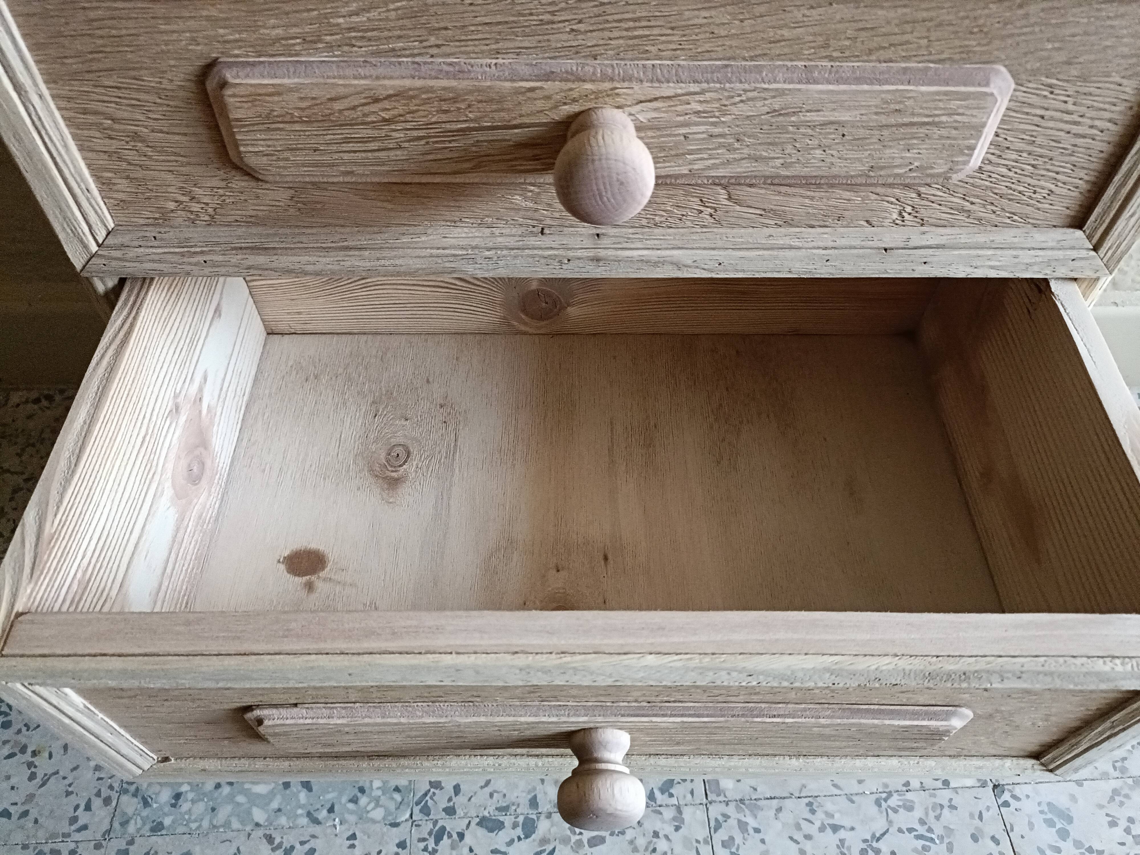 Renovated raw bedside table with 3 drawers