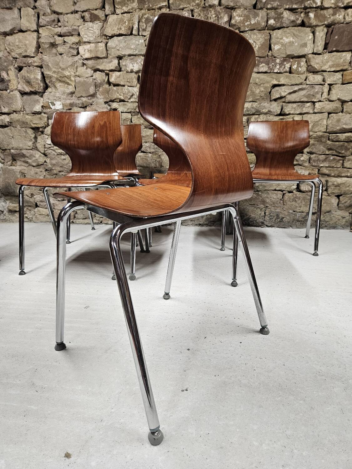 Lot of 6 Flötotto pagwood chairs 1960