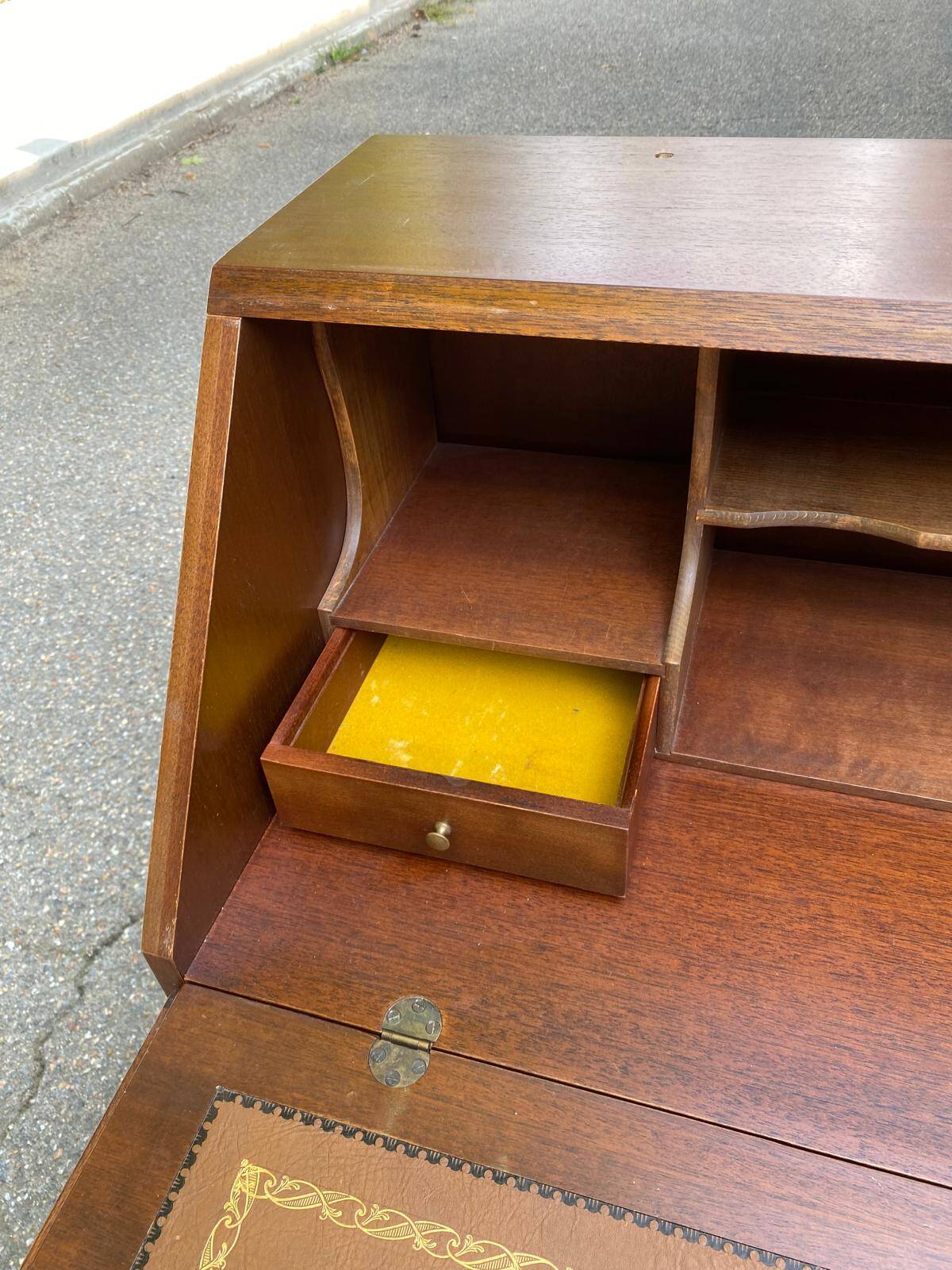 English solid wood donkey back writing desk, 20th century