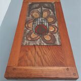 70s wooden coffee table with ceramic tray
