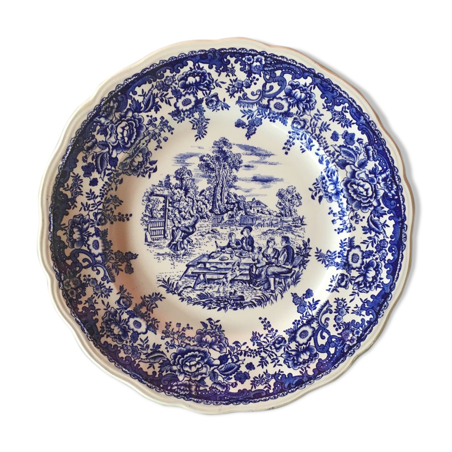 Lot of 12 plates, Luneville & KG, blue décor, country