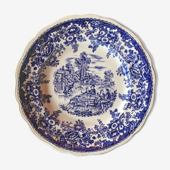 Lot de 12 assiettes, Luneville & KG, décor bleu, champêtre