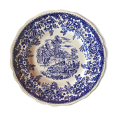 Lot de 12 assiettes, Luneville & KG, décor bleu, champêtre