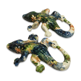 Set of 2 enamelled terracotta lizards, vintage wall decor