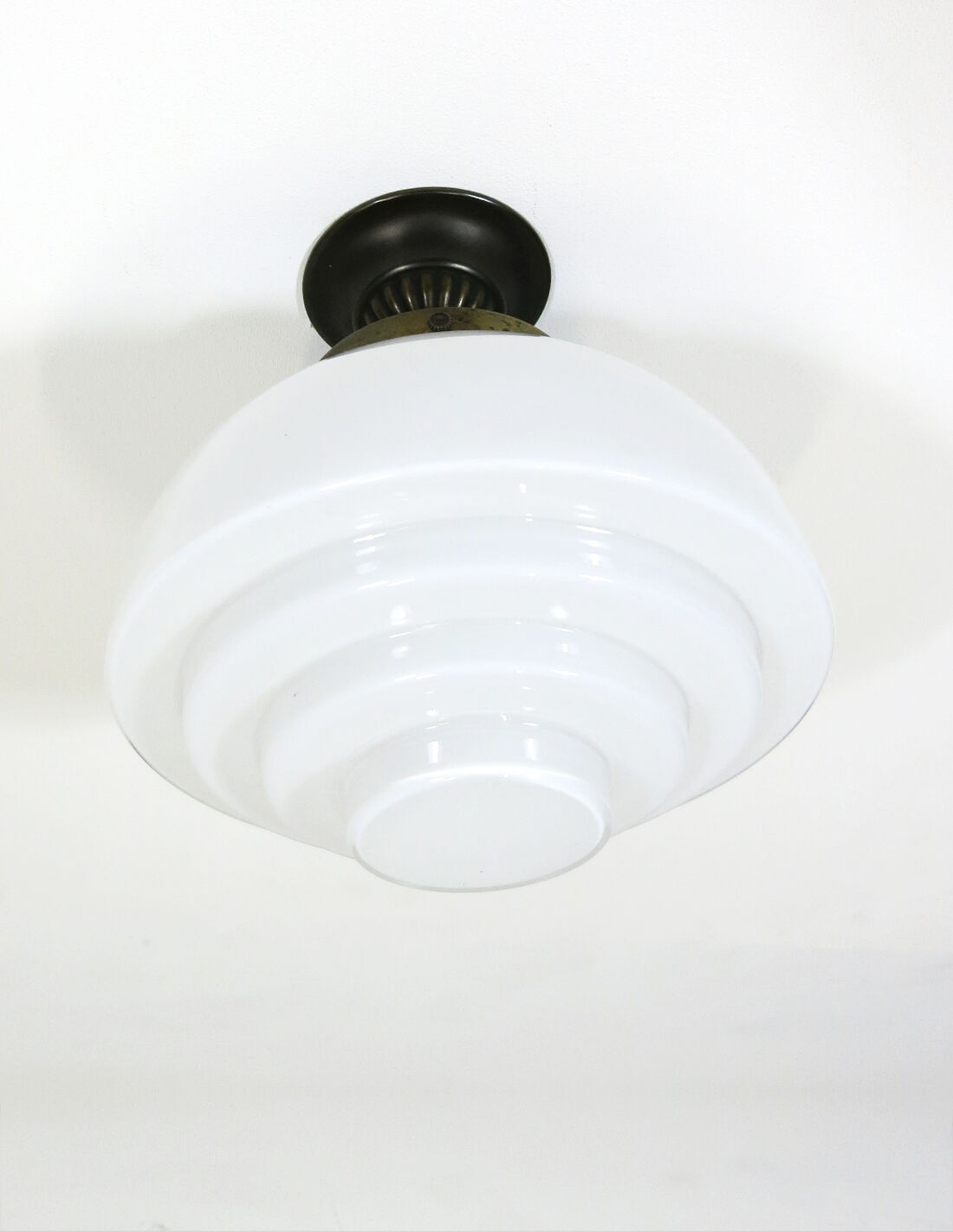 Stairs lamp in Art Deco style with opaline glass and brass