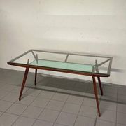 1950s Italian Wooden Table with Double Glass Top