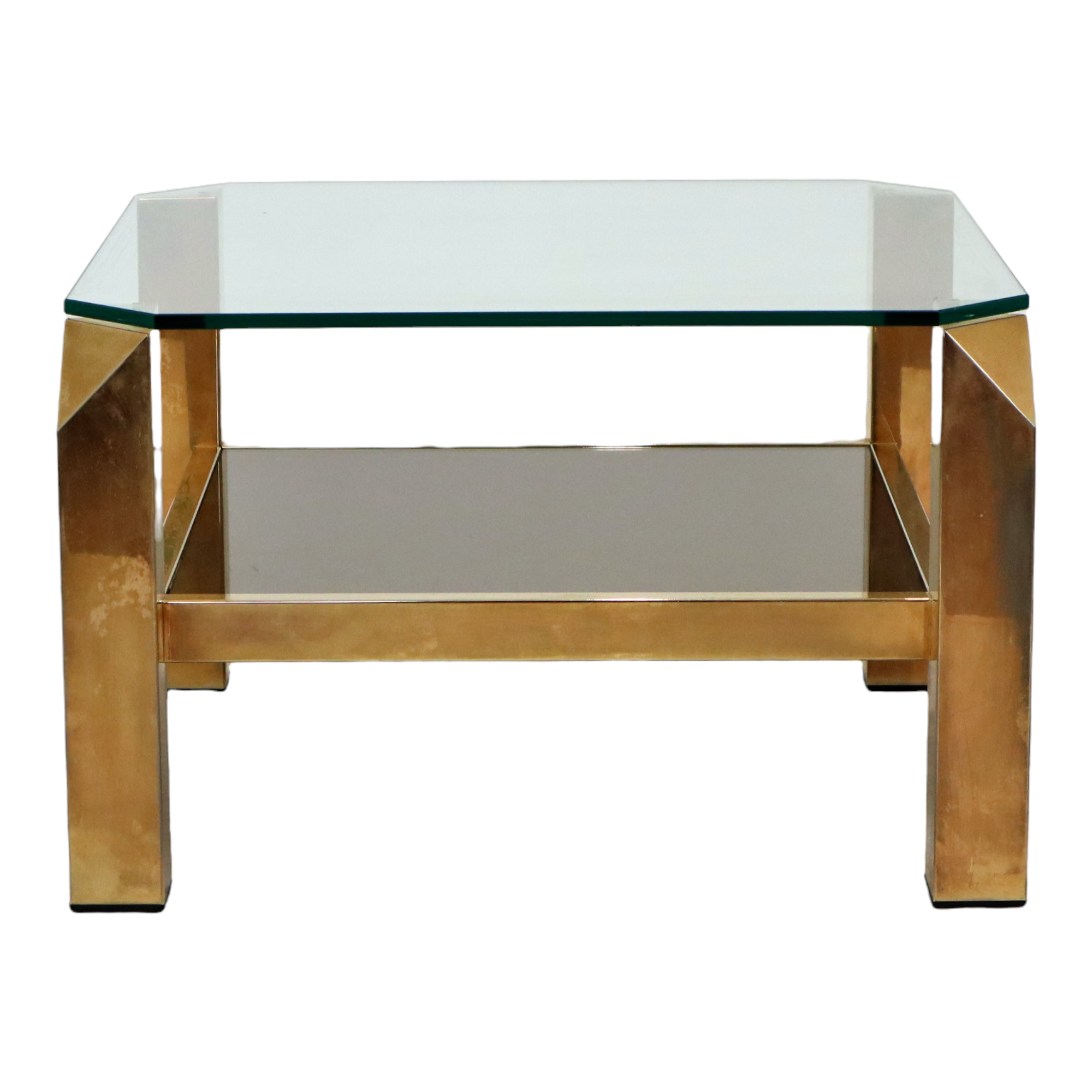 Table d'appoint table basse plaqué or 23 carats verre belgochrom seventies 60cm